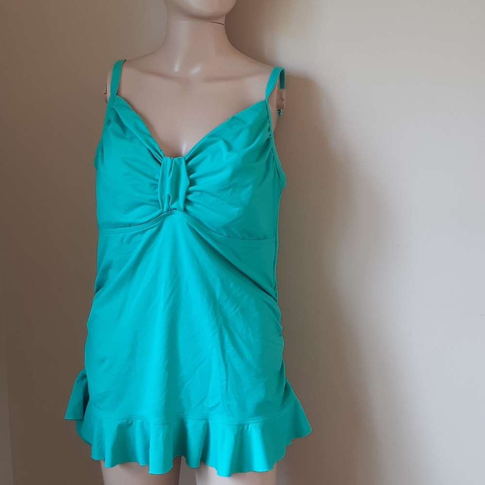 Lands' End Turquoise Ruffle Tankini Swim Top
